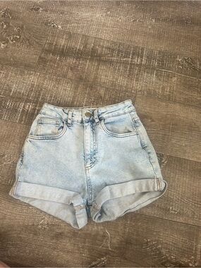Cotton On Light Blue High-Rise Rolled Cuff Jean Shorts